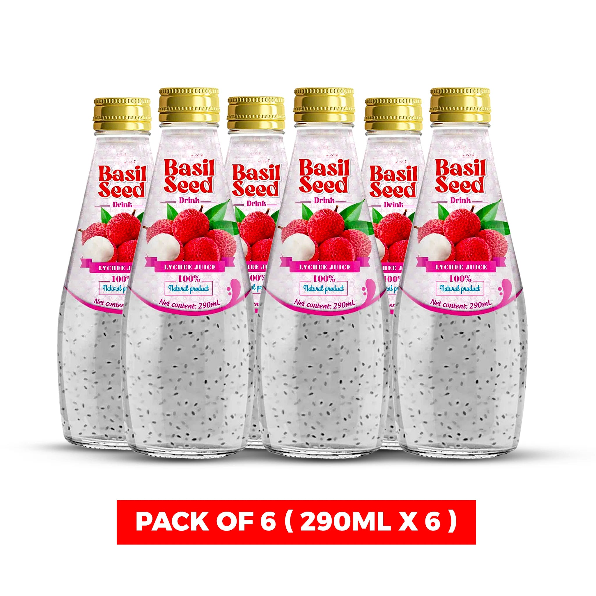 Zine Basil Seed Lychee Flavour Drink (Pack of 6) 6x290ml