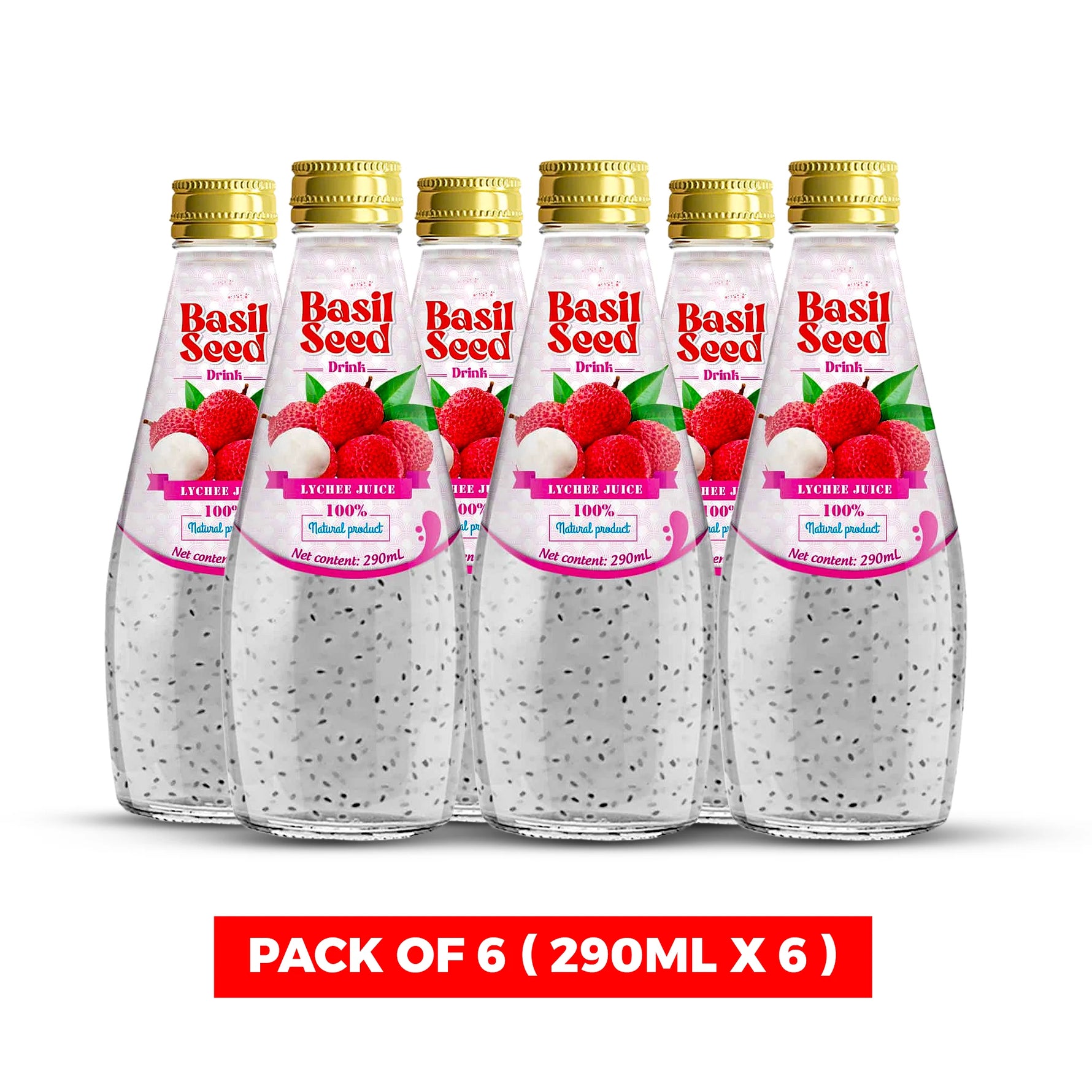 Zine Basil Seed Lychee Flavour Drink (Pack of 6) 6x290ml